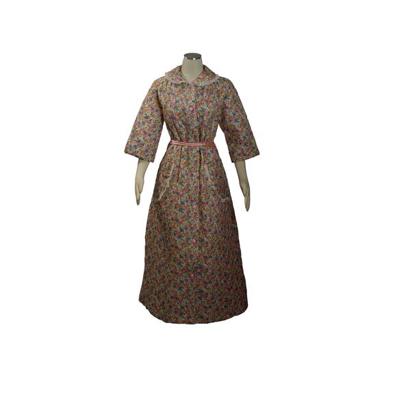 1960s Daisy Floral Pattern Quilted Cotton Blend Bathrobe Housecoat Size Vtg 38 - Picture 9 of 9
